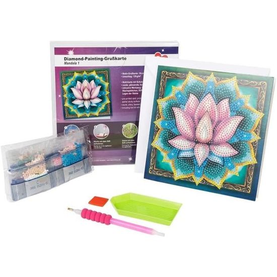 Carte De Vœux Diamond Painting Anémones - 16x16 Cm, Papier 370 G/m², Avec Strass, Outil Et Enveloppe, à Personnaliser
