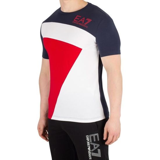 T shirt en jersey EA7 Homme Bleu Manches courtes Regular
