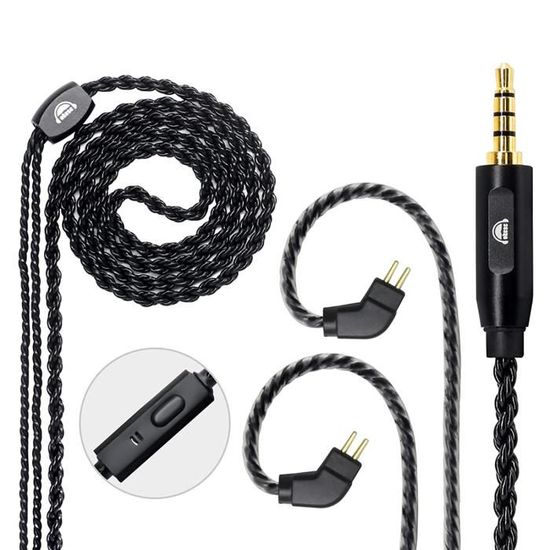 Câble Audio Remplacement 2 Broches 0.78mm Ou MMCX - Prise Jack 3.5mm Dorée - Cuivre Argenté Pour Casque