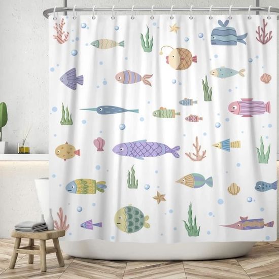 SDOTPMT Rideau De Douche 180x198cm Océan Tropical Poissons - Coloré Et Imperméable