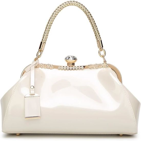 Sac Bandoulière Franchi En Cuir Verni Noir - Quincaillerie Bronze, Occasion