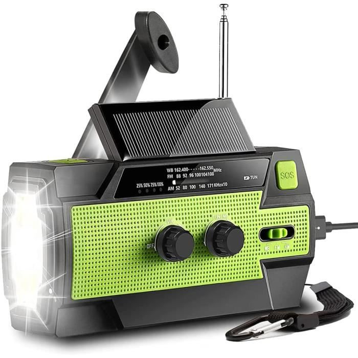 Radio Solaire à Manivelle 5000mAh CKLHCFF - AM/FM, Torche LED, Power Bank, Alarme SOS - Idéal Camping & Urgence