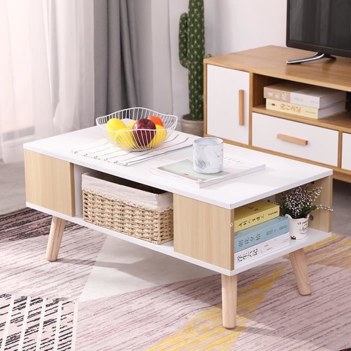 LAIZERE® Table Basse Blanche et Jaune - Style Scandinave