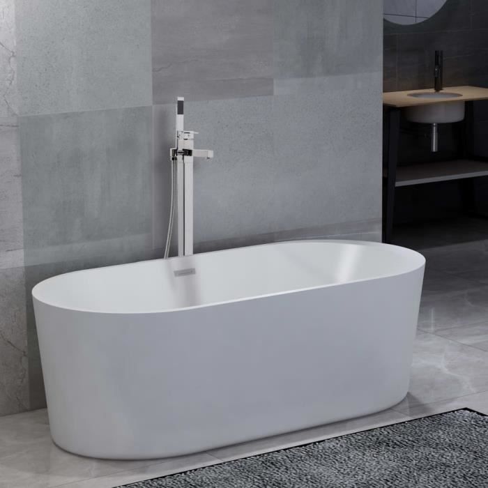 LIZ® Baignoire autoportante et robinet 204 L 110 cm Argenté 170 x 80 x 58 cm