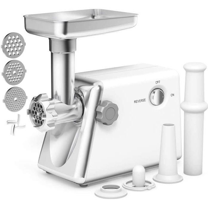 COSTWAY Hachoir à Viande Electrique Machine à Saucisses 1300W Inox Blanc avec 3 Grilles et 3 Larmes