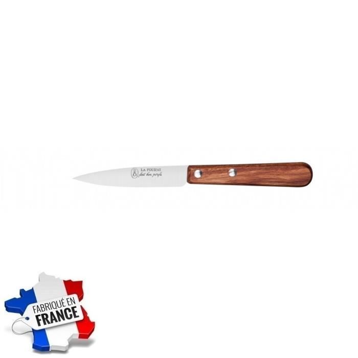 Couteau Office Lame Emoute 8cm Inox Manche Bois La Fourmi - Ustensile Cuisine Légume - 047
