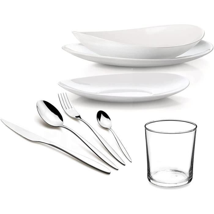 Bormioli Comas Service de table complet 12 personnes moderne et élégant 96 pièces Service de table (plats-fonds dessert)