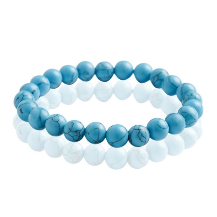 Bracelet Pierre Naturelle Howlite Bleu 8mm , Bracelet perle , Pierre Précieuse pour homme et femme