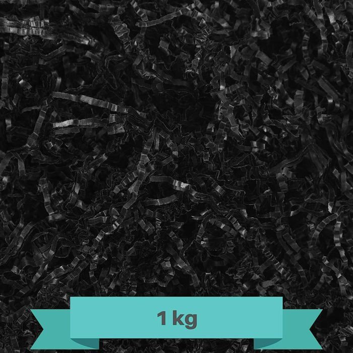 Creative Deco 1kg Frisure Papier de Remplissage Déchiqueté Kraft Noir | Papier Cadeau Emballage Protéction pour Anniversaire ou Noel