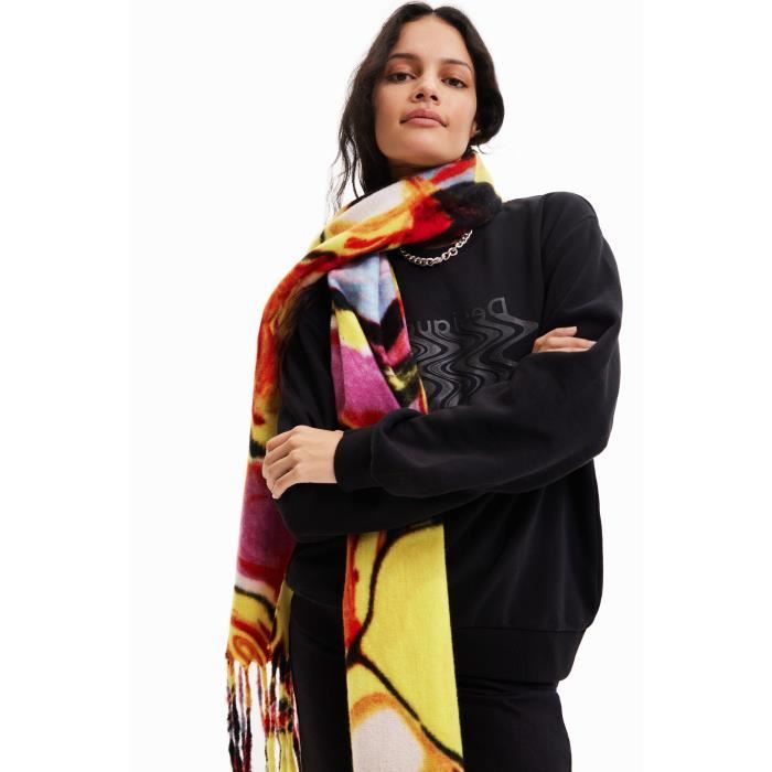 Écharpe femme Desigual Inca Cork Fur Big - jaune/rouge - TU