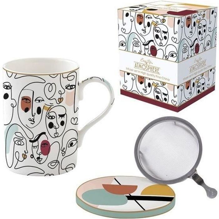 COFFRET TISANIERE EN PORCELAINE FILTRE INOX MODERNISME - EASYLIFE