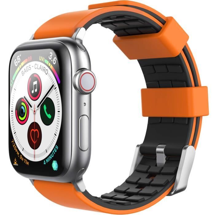Duotone Bracelet Compatible pour Apple Watch 45mm 44mm 42mm, Bracelet Silicone Respirant pour Series SE 8/7/6/5/4/3/2/1(Orange-Noir)