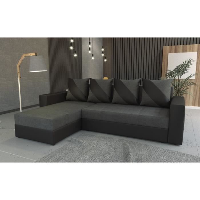 Canapé d'angle convertible gris foncé et noir