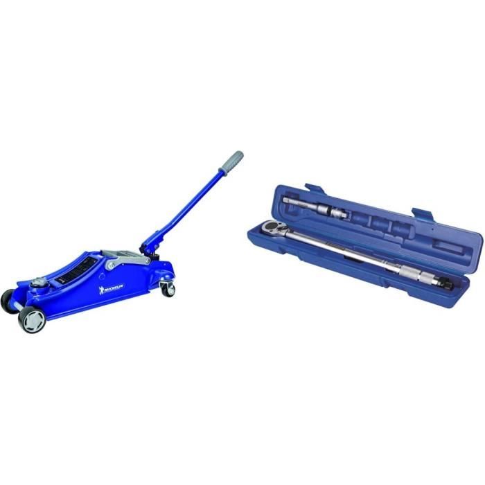 MICHELIN Cric Hydraulique Rouleur 1,8T & Cle Dynamometrique 1/2'' en Coffret avec Barre d'extension et Adaptateur