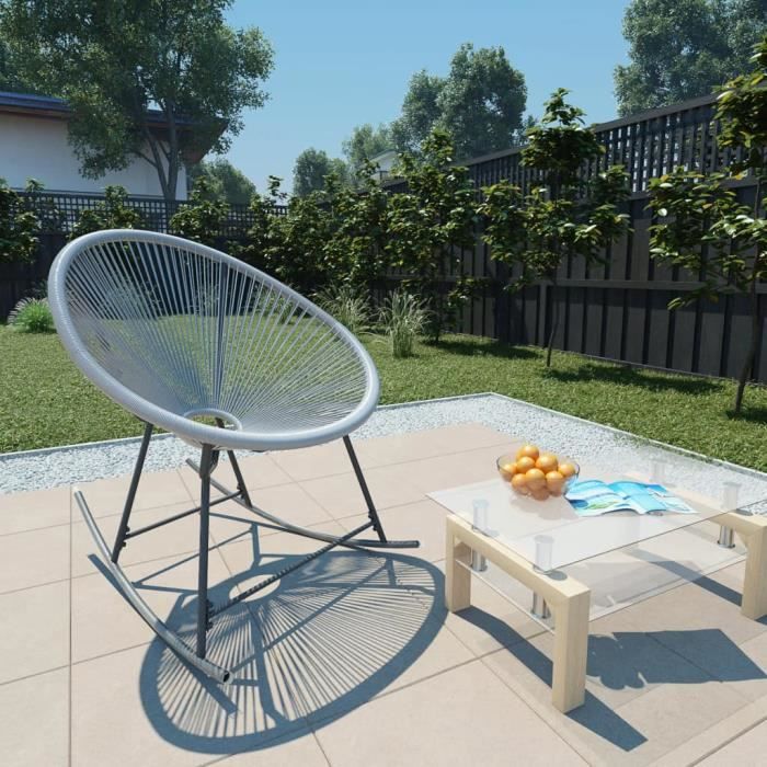 Chaise à bascule Fauteuil à bascule relax Comfortable d'extérieur forme de lune Gris Résine tressée