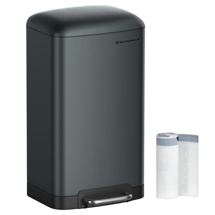 SONGMICS Poubelle 30 litres, avec Pédale en Acier, Seau Intérieur et Couvercle, Poignée, Hermétique, pour Cuisine, Salon, Anthracite