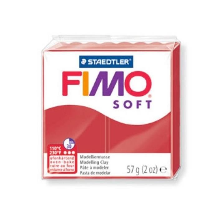 Pâte Fimo soft couleur Rouge Noël n°2, Pain polymère de 57g à cuire au four - Unique