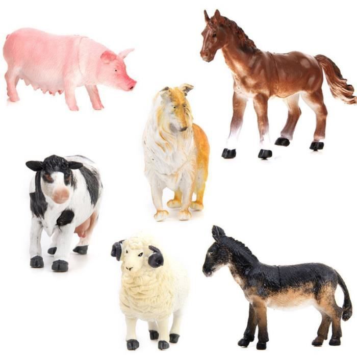 6 pcs Modèle Animal Léger Pratique Vivid Ferme Figure Jouet Porc Chien Vache pour Enfants