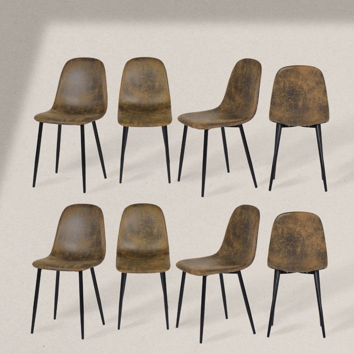 furniturer lot de 8 chaises de salle à manger en simili suede scandinave vintage rétro pour cuisine, salle à manger, salon, marron