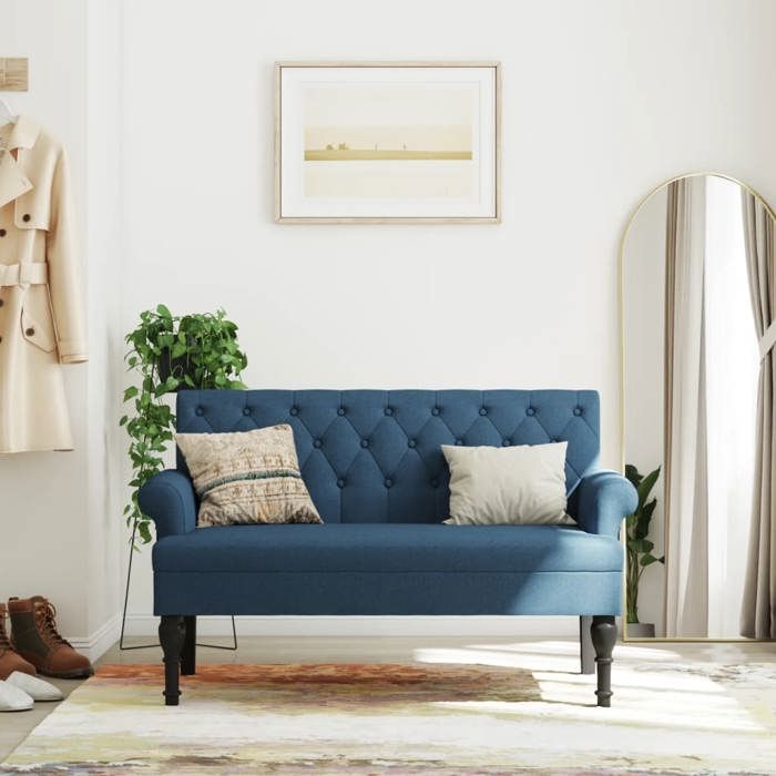 vidaXL Banc avec Dossier Canapé avec Accoudoir Banquette avec Pieds en Bois Siège de Salon Salle de Séjour Moderne Bleu 372126