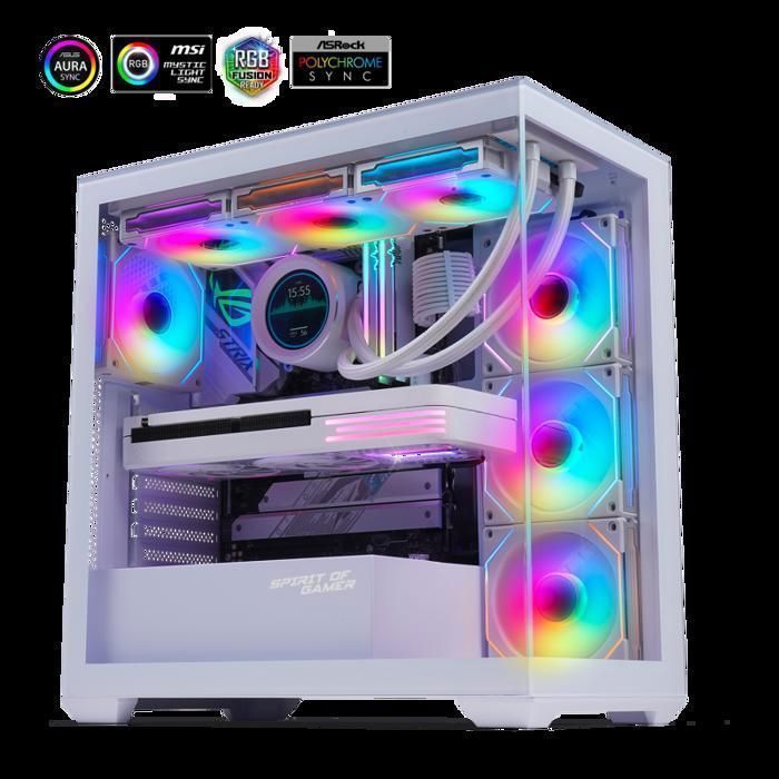 Boîtier PC Gamer – Spirit of Gamer – Spark Artic – RGB – 6 Ventilateurs – Verre Trempé