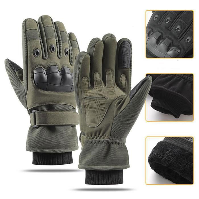 Gants de moto militaires résistants au froid gants de vélo de course doigt complet sports de plein air noir vert hiver