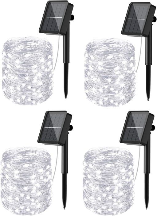 Guirlande Solaire ExterieurGuirlande Lumineuse Solaire Exterieure Étanche Décoration Lumière pour Jardin Terrasse Cour Blanc