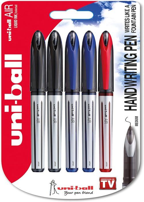 Stylos Uni-ball Eye Needle UB-185S - Lot De 5 (Noir/Rouge/Bleu), Pointe Aiguille 0.5 Mm, Encre Permanente