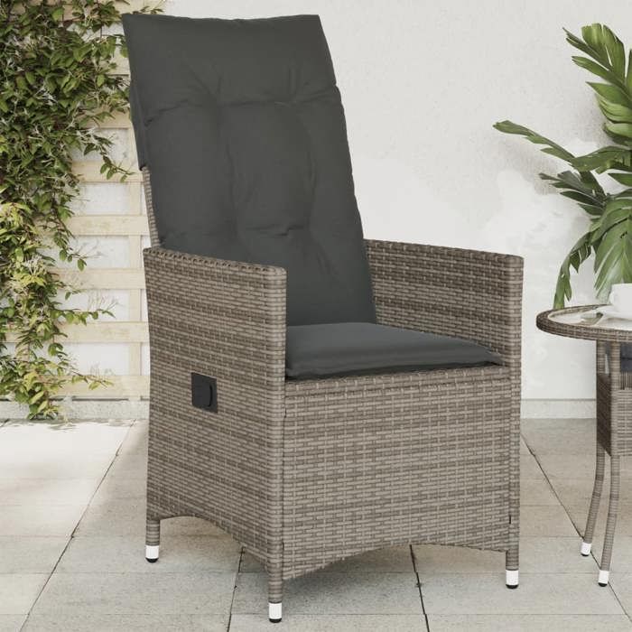 Remise Fauteuil dExtérieur/ Chaise inclinable de jardin - 1Personne - avec coussins gris résine tressée JILIMAISON2025 5866756