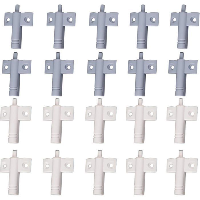 Lot de 20 amortisseurs porte/tiroir ABS avec dessus silicone blanc et gris - anti-claquement facile à installer