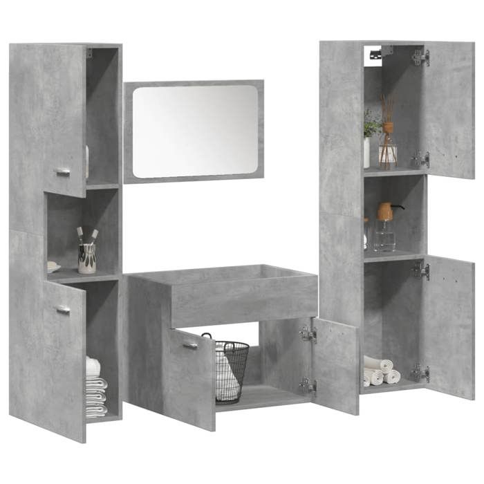 (Gris)Colonne de rangement contemporain - SIGNOR - Ensemble de meubles de salle de bain 4 pcs gris béton 973013