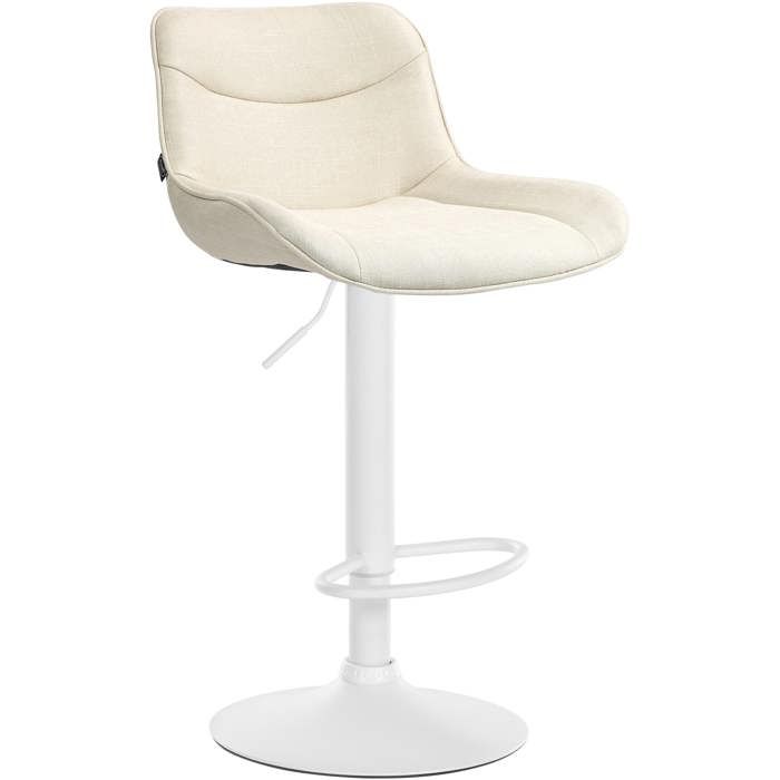 Tabouret de bar x1 pivotant forme ergonomique surpiqûres decoratives en tissu creme cadre en metal blanc 10_0005763 Tabouret de bar x1 pivotant forme ergonomique surpiqûres decoratives en tissu creme cadre en metal blanc 10_0005763