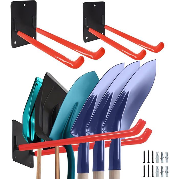 Lot de 2 crochets garage robustes pour échelle pelle outils jardin chaise pliante skis fixation murale béton rouge