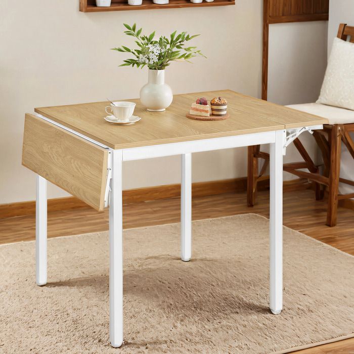 Table à manger pliable - Chêne naturel et blanc - Extensible - 2 à 4 personnes