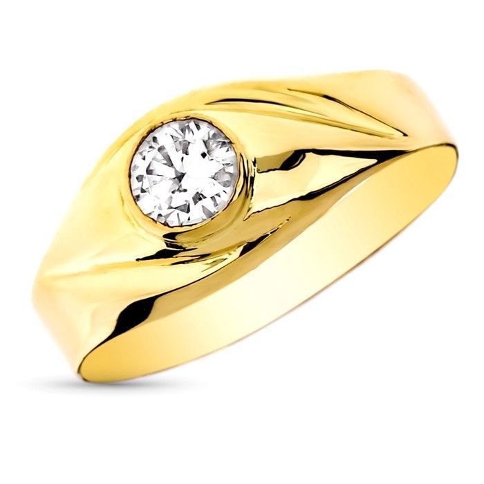 Chevalière en or 9 carats pour enfant avec un centre en zircon cubique de 5 mm largeur maximale de la tête de 8 mm.