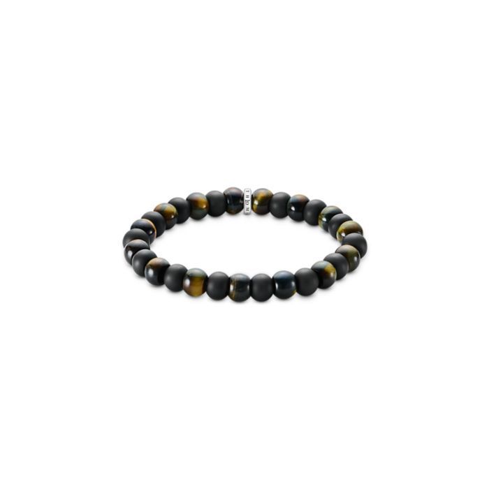 Bracelet Homme Perles Obsidienne et Œil de Tigre 9 mm Pierre Naturelle Élastique