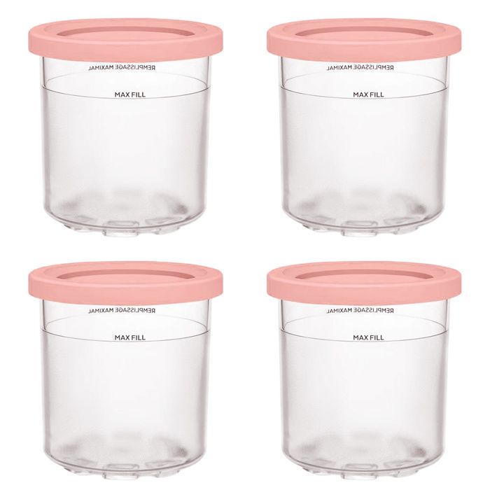 4Pièces de rechange pour pots de crème glacée individuels adaptées pourNinjamachine à glace avec couvercle rose