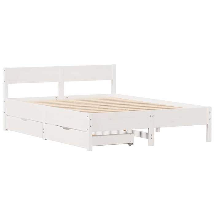 2 Places - Cadre de lit double - VIDAXL - Avec tiroir - sans matelas - blanc 140x190 cm - Bois de pin massif FR_002874949