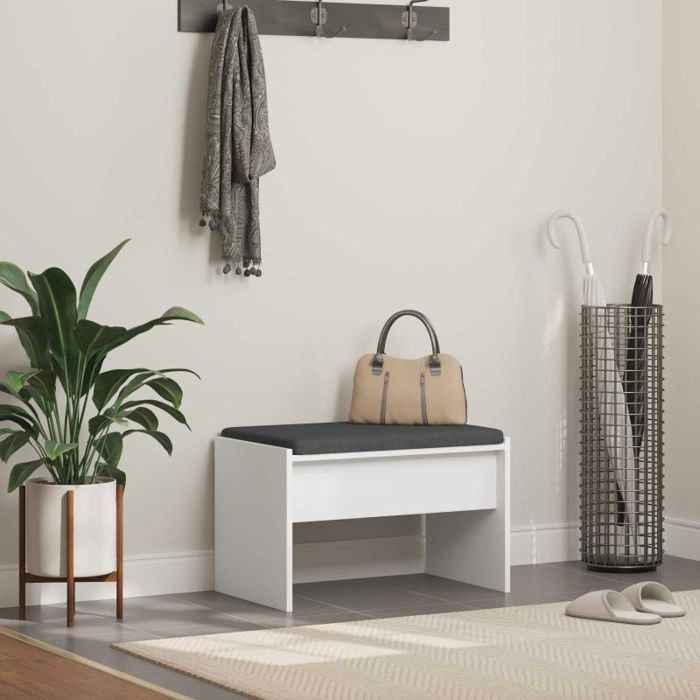 VidaXL Banc dentrée 1 place avec coussin blanc 63 x 38 x 40 cm - bois dingénierie
