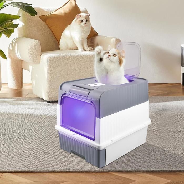 Comparer les prix de BAC À LITIÈRE FERMETURE AUTOMATIQUE - YQINGMAOY - ANTI-DÉVERSEMENT - 35*49*37 CM - GRIS