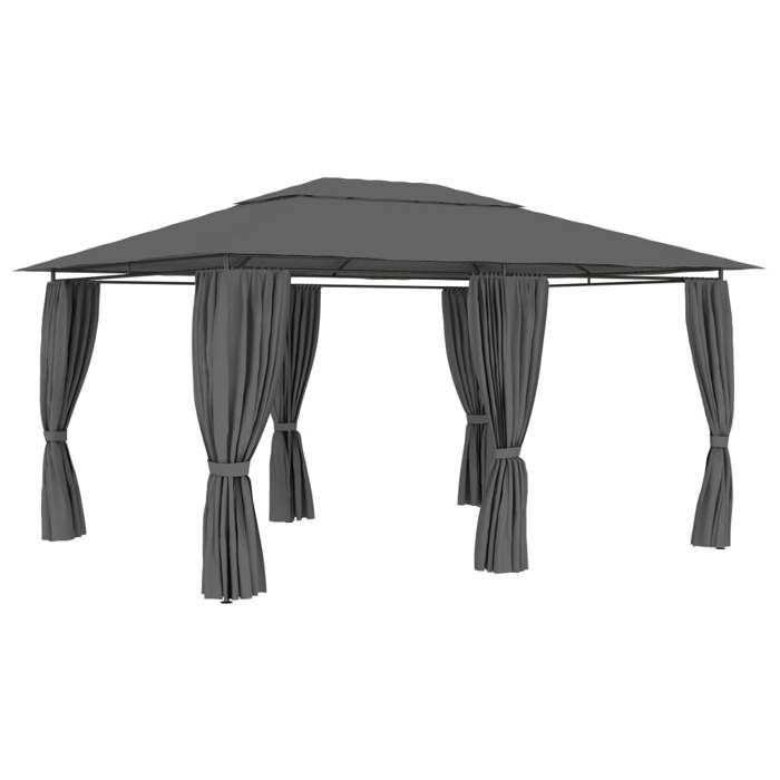 [29556]Tonnelle de jardin avec rideaux 4x3 m AnthracitePoids:27.2 Kg