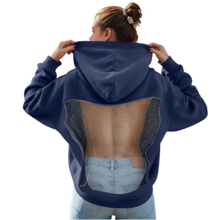 Sweat à Capuche Femme Surdimensionné en Maille Cristal Pull Décontracté SWEAT-SHIRT DE SPORT - SWEAT-SHIRT TECHNIQUE Bleu