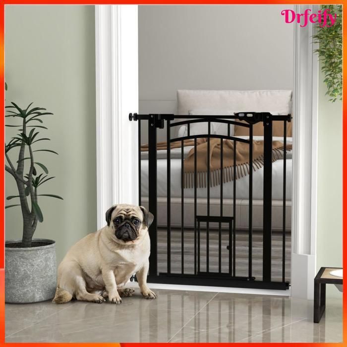 Barrière de sécurité pour chien - AKOZON - 9437 - Noir - Réglable 74–80 cm - Hauteur 76 cm