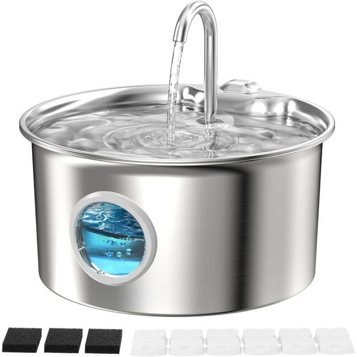 Fontaine à eau pour chat en inox - Virex® - 26L - Silencieuse (≤ 25 dB) - Acier inoxydable 304 - Filtration en 4 étapes