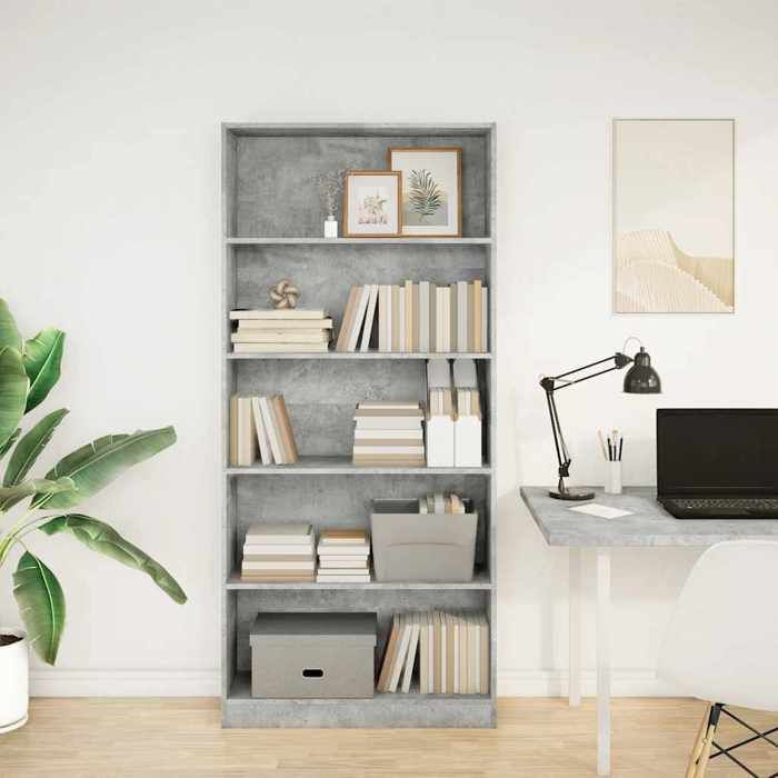 Cabinet DVD/CD - Armoire Livres/Bibliothèque - gris béton - 80x24x176cm - Bois dingénierie LH840140