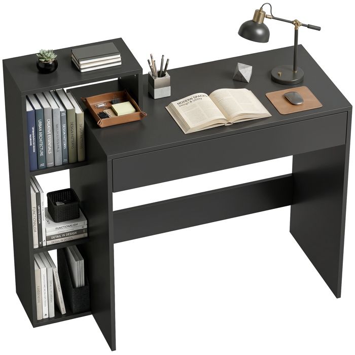 Bureau avec rangement - HOMCOM - 3 étagères de rangement et tiroir - panneau de particules - 100 x 40 x 90 cm - noir