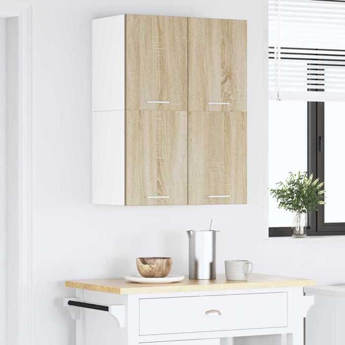 Décoratif - Meuble haut - Armoire suspendue de cuisine - Armoire polyvalente - 2 pcs Chêne Sonoma et Blanc 60x31x40cm con1228778