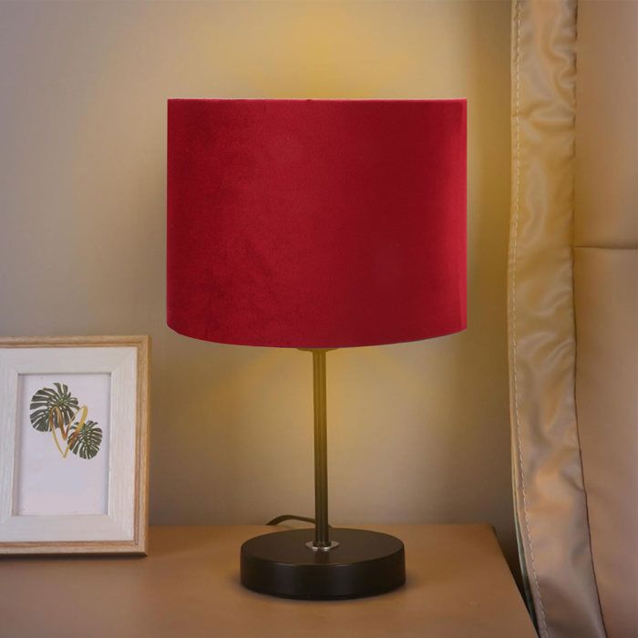 Abat-jour ovale Nosheir – tissu bordeaux doux pour yeux – E27/E14 – chambre moderne