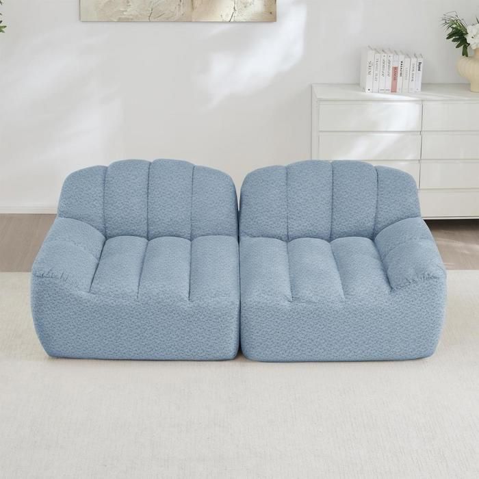 Canapé modulable - KOMHTOM - 2 places - assise profonde - tissu bouclé - angle réversible Canapé modulable - KOMHTOM - 2 places - assise profonde - tissu bouclé - angle réversible