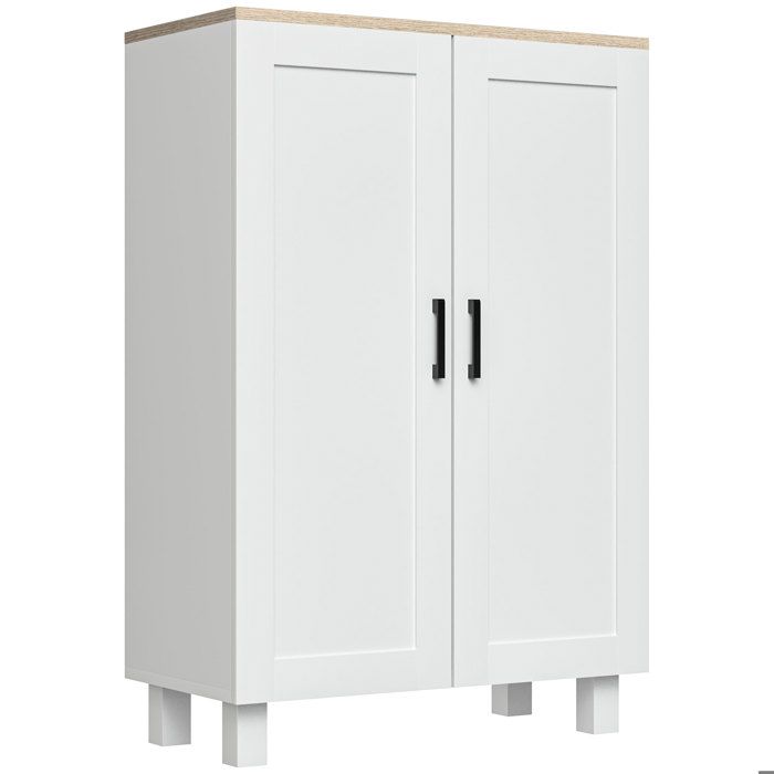 CollaHausse Meuble Appoint Moderne Blanc 2 Portes Étagère Réglable Base Surélevée 60x30x90 cm